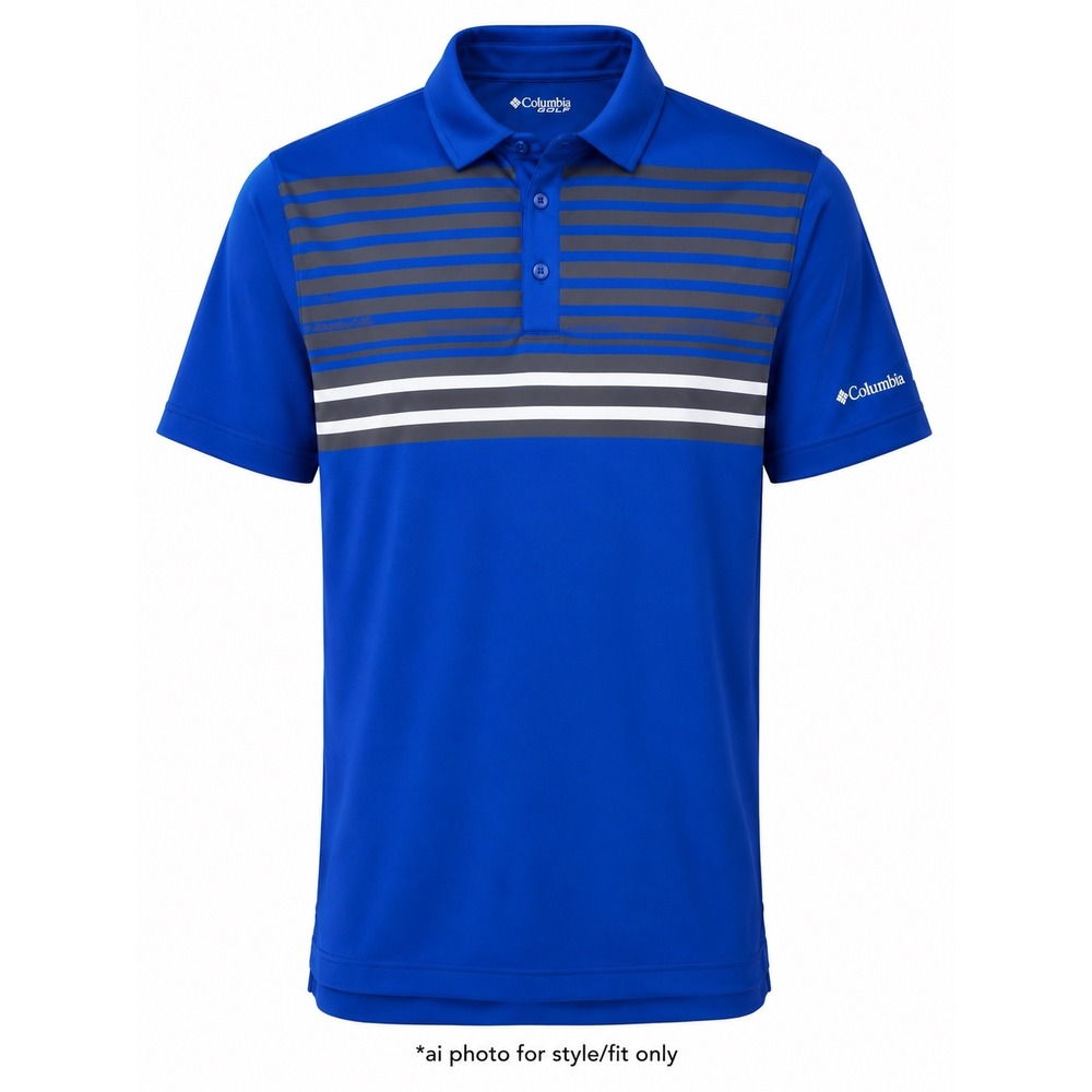 Columbia Golf Polo Men XL Blue Performance Stretch Striped Moisture Wicking